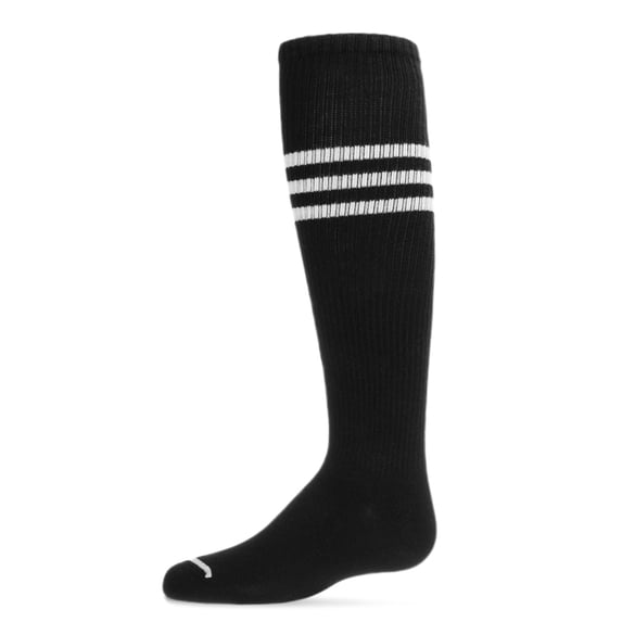 MeMoi Thin Ribbed Sport Stripe Cotton Blend Knee High Socks - Girls - Female, 12, Black