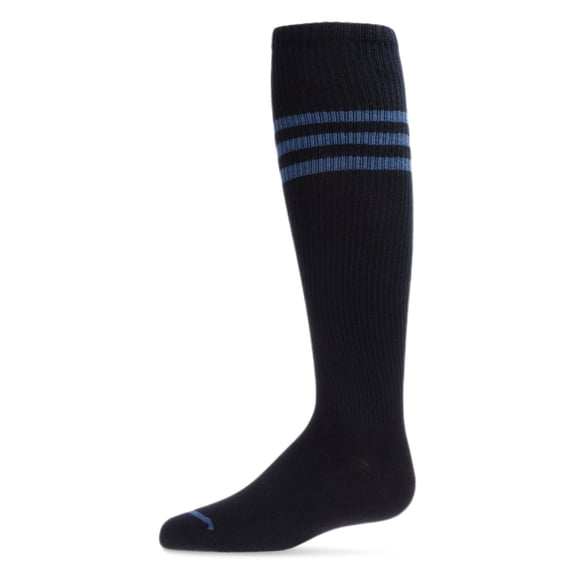 MeMoi Thin Ribbed Sport Stripe Cotton Blend Knee High Socks - Girls - Female, 8, Navy