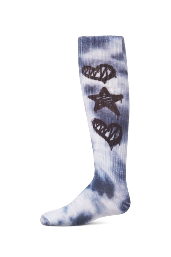 Tie Dye Graffiti Shapes Knee High Socks - Girls - Female, 14, Denim