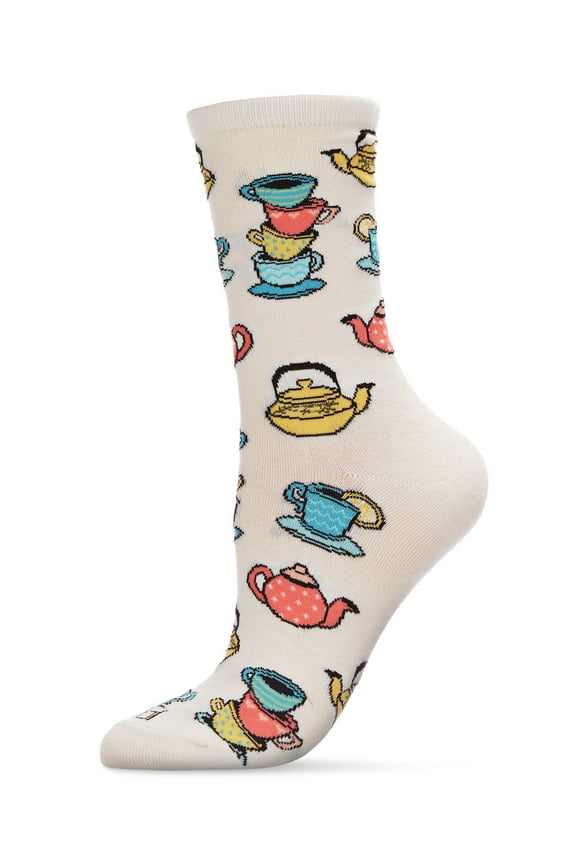 Time for Tea Bamboo Blend Crew Socks - Womens - Female, 9-11, Ivory