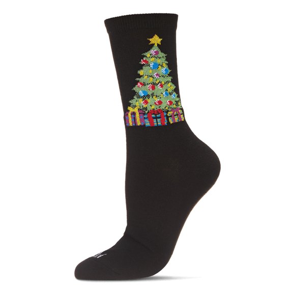 MeMoi Women's Christmas Tree & Presents Holiday Crew Socks - Womens - Female, 9-11, Black