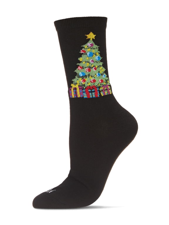 Women's Christmas Tree & Presents Holiday Crew Socks - Womens - Female, 9-11, Black