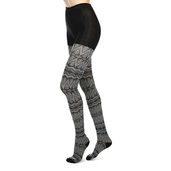 MeMoi Tree Zag Geometric Sweater Tights - Womens - Female (Medium/Large, Black)