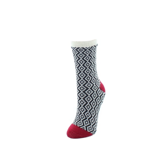 MeMoi Trellis Fuzzy Lined Non-Skid Crew Socks - Womens - Female, One Size, Black