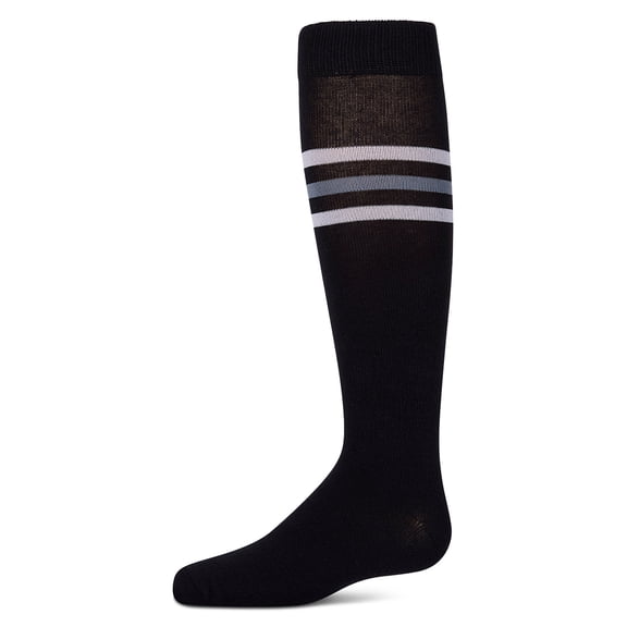 MeMoi Girls Triple-Stripe Cotton-Rich Fine-Gauge Varsity Knee High Sock - Girls - Female, 2, Navy