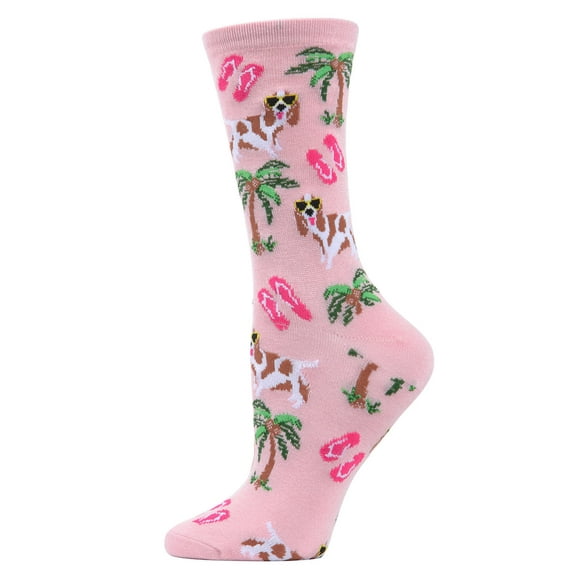 MeMoi Tropical Spaniel Bamboo Blend Crew Socks - Womens - Female, One Size, Black