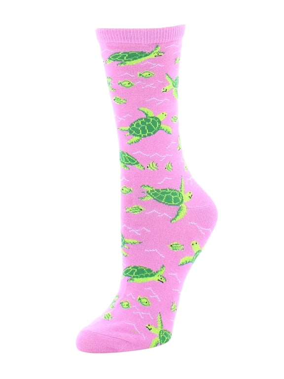 Turtle Time Bamboo Blend Crew Socks - Womens - Female, One Size, Black