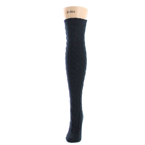 MeMoi Twist Cable Chunky Knit Over The Knee Sock - Womens - Female, One Size, Black