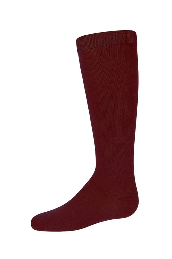 Ribbed Classic Cotton-Rich Solid-Color Knee High Sock - Girls - Female, 10, Dark Maroon