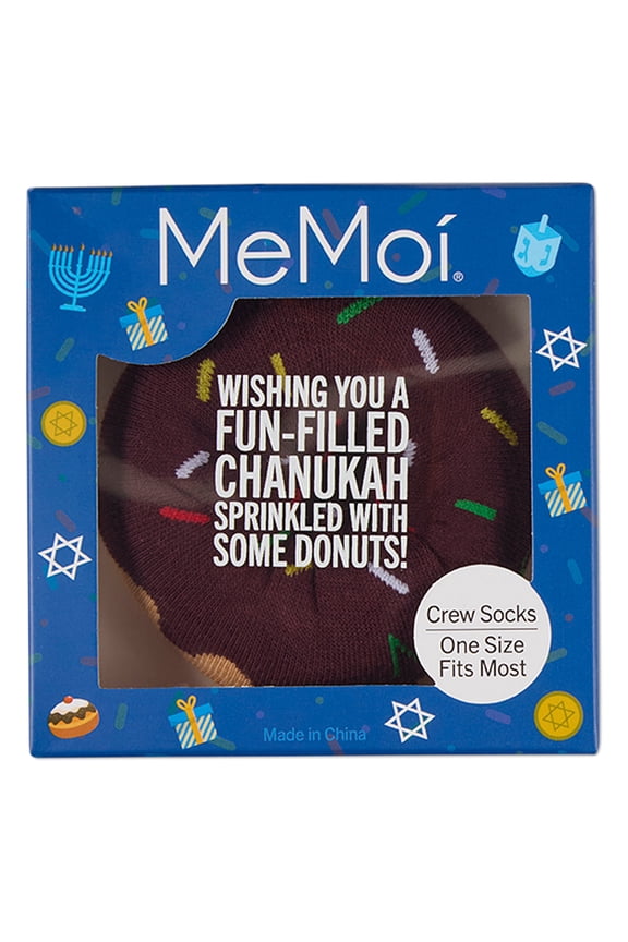 Unisex Chanukah Donut-Themed Cotton-Rich Novelty Crew Sock in Gift Box, One Size, Chocolate