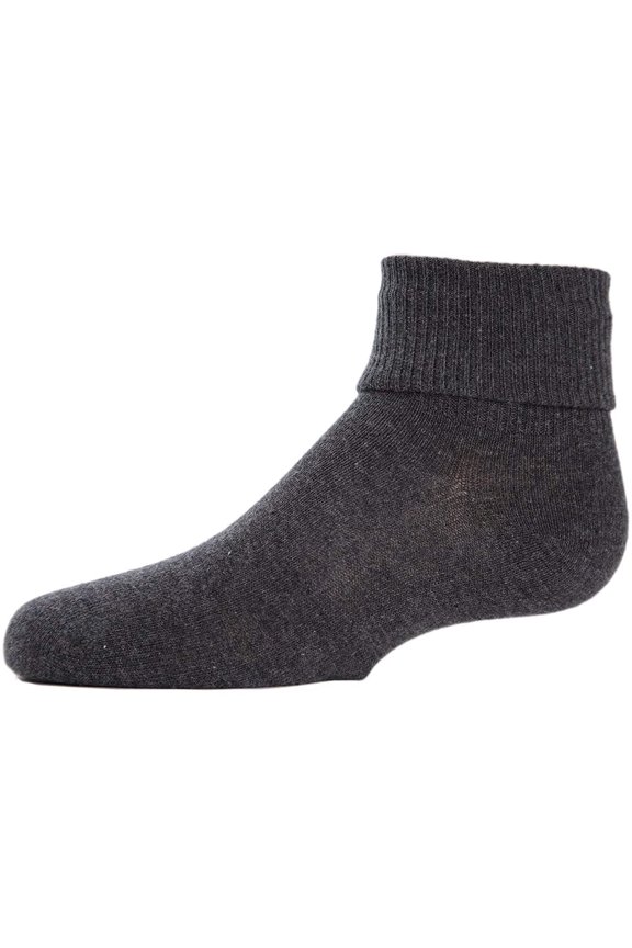 Ribbed Triple-Roll-Cuff Cotton-Rich Ankle Sock - Girls - Female, 0, Charcoal