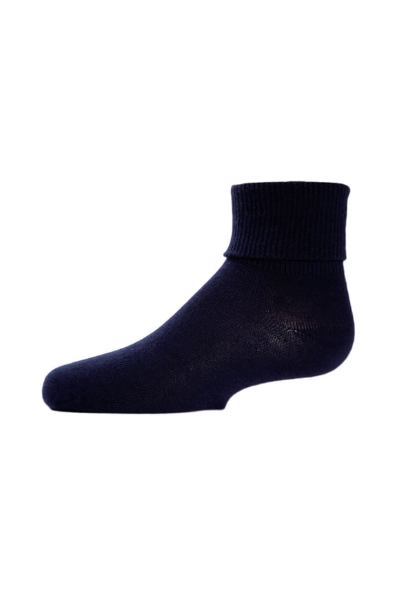 Ribbed Triple-Roll-Cuff Cotton-Rich Ankle Sock - Girls - Female, 10, Navy