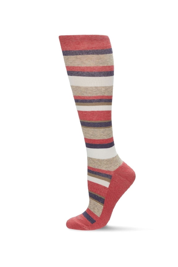 Wellfit Unisex Multi Striped Cotton Blend 15-20mmHg Graduated Compression Socks, 9-11, Pink