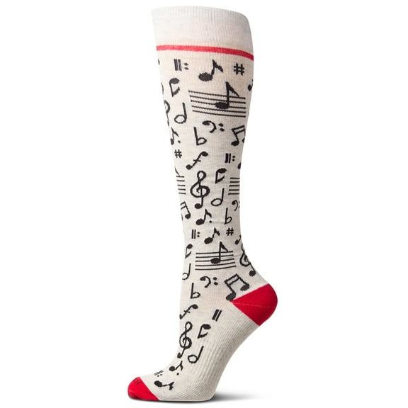 Wellfit Unisex "Musical Notes" Cotton Blend Moderate Compression Knee Socks, 9-11, Light Gray Heather
