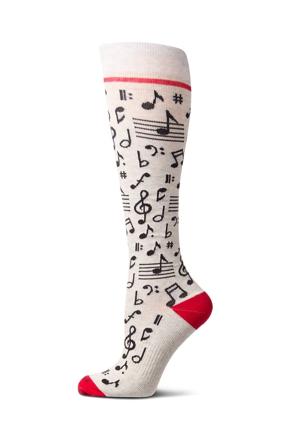 Wellfit Unisex "Musical Notes" Cotton Blend Moderate Compression Knee Socks, 9-11, Light Gray Heather