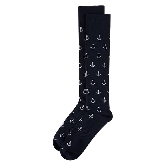 MeMoi Unisex "Nautical Anchors" Cotton-Blend Graduated Compression Sock, 9-11, Navy