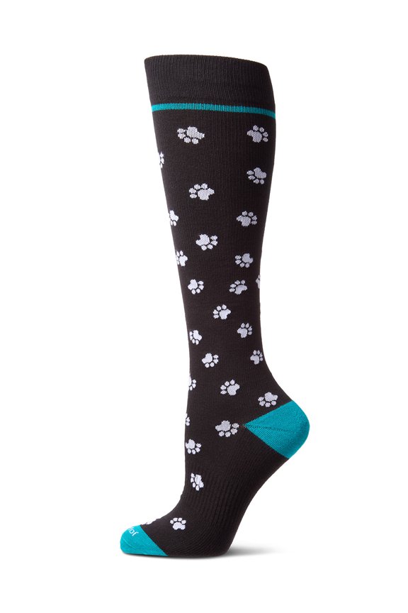 Wellfit Unisex "Paw Prints" Cotton Blend Knee-High Moderate Compression Socks, 10-13, Black