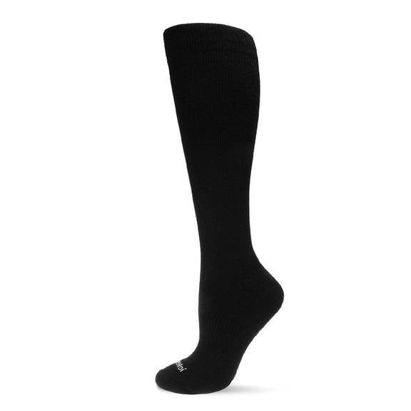 Wellfit Unisex Solid Merino Cushion Sole Knee High Wool Blend 15-20mmHg Graduated Compression Socks, 9-11, Black