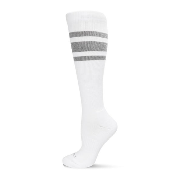 Wellfit Unisex Striped Athletic Cushion Sole Knee High Cotton Blend 15-20mmHg Graduated Compression Socks, 10-13, White