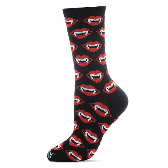 MeMoi Vampire Lips Novelty Crew Socks - Womens - Female, 9-11, Black