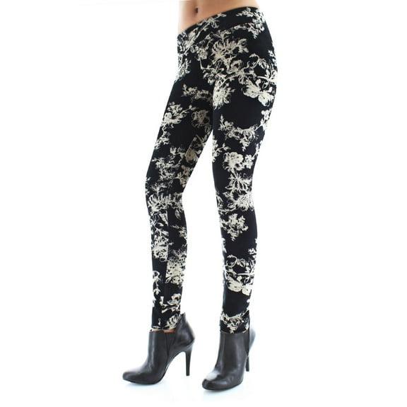MeMoi Velvet Abstract Floral Cotton Blend Leggings - Womens - Female (Small/Medium, Black)