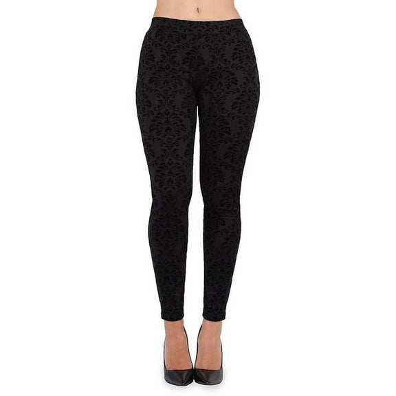 MeMoi Women's Velvet Glory Damask Leggings - Womens - Female (Small/Medium, Black)