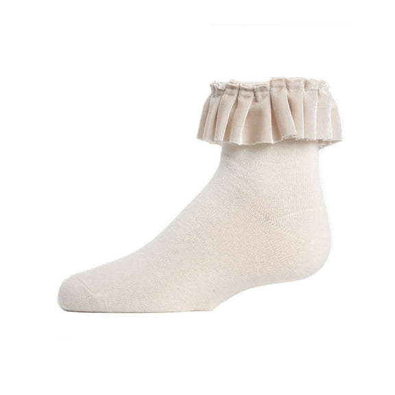 MeMoi Velvet Pleated Cotton Blend Anklet Socks - Girls - Female, 8, Winter White