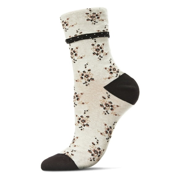 MeMoi Vintage Floral Women's Cotton Blend Ankle Socks - Womens - Female, One Size, Coffee Bean