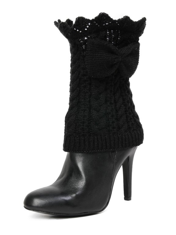 Vixen Mixed Rib Bow Detail Boot Topper - Womens - Female, One Size, Black