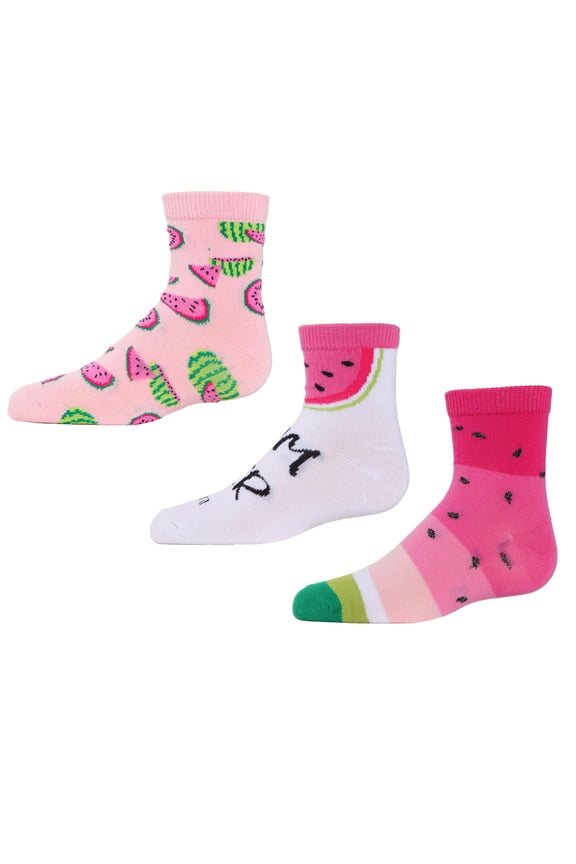 Watermelon Cotton Blend Ankle Socks 3-Pack - Girls - Female, 9-11, Assorted C