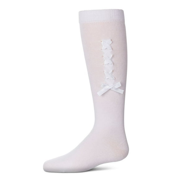 MeMoi Weaved Velvet Bow Knee High Socks - Girls - Female, 8, White