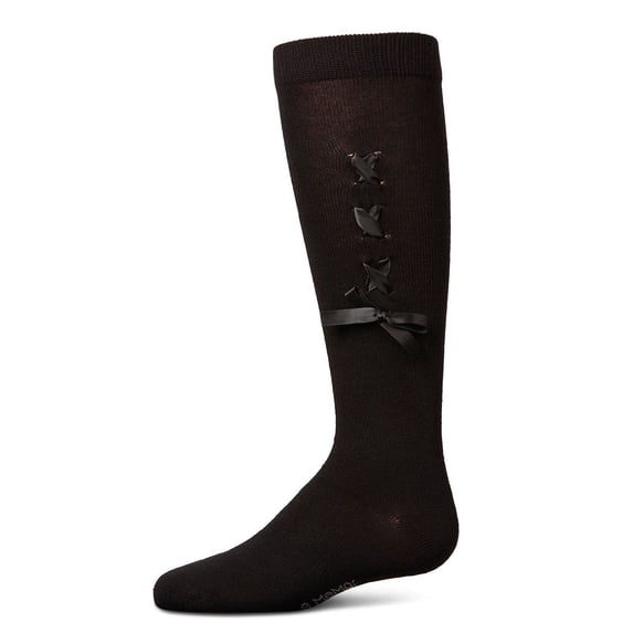 MeMoi Weaved Velvet Bow Knee High Socks - Girls - Female, 4, Black