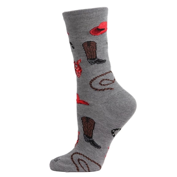 MeMoi Western Theme Bamboo Blend Crew Socks - Womens - Female, One Size, Denim Heather