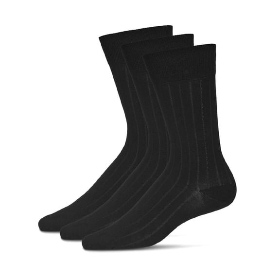 MeMoi Men's 3 Pair Pack Wide Ribbed Mercerized Cotton Crew Socks - Mens - Male, 9-11, Black