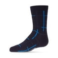 thumbnail image 1 of MeMoi Boys Windowpane Plaid Cotton-Rich Fine-Gauge Crew Sock - Boys - Male, 10-12, Navy, 1 of 8