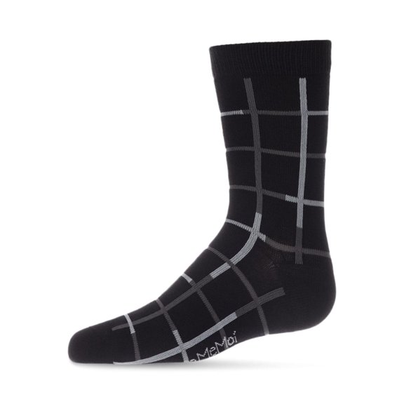 MeMoi Boys Windowpane Plaid Cotton-Rich Fine-Gauge Crew Sock - Boys - Male, 9-11, Black