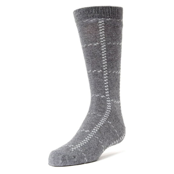 MeMoi Windowpane Plaid Cotton Blend Dress Socks - Boys - Male, 7-8, Charcoal