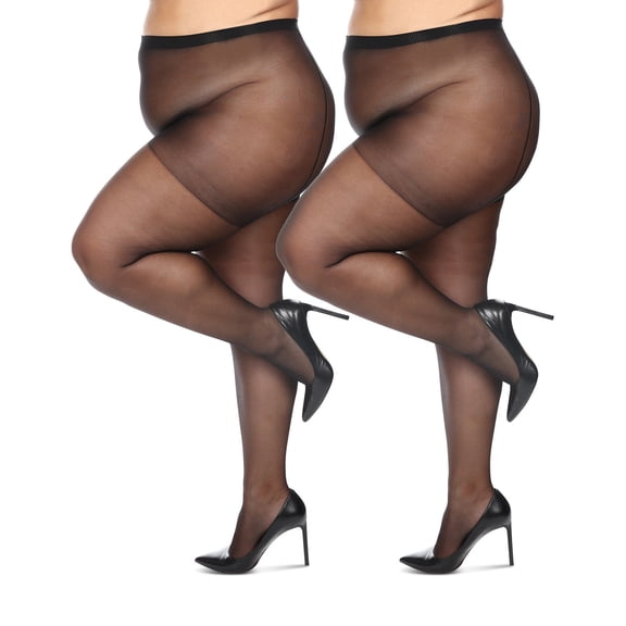 MeMoi Women's 2 Pack Plus Size Satin Sheer Nylon Pantyhose - Mens - Male