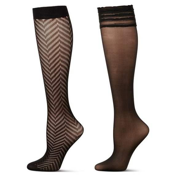 MeMoi Women's 2 Pair Pack Fashion Knee High Socks - Womens - Female, 9-11, Black-Black
