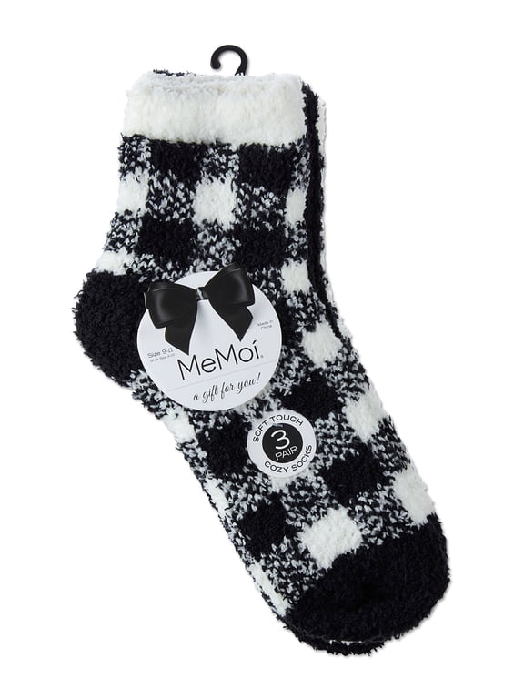 Women's 3 Pair Pack Buffalo Check Cozy Crew Socks - Womens - Female, 9-11, Black