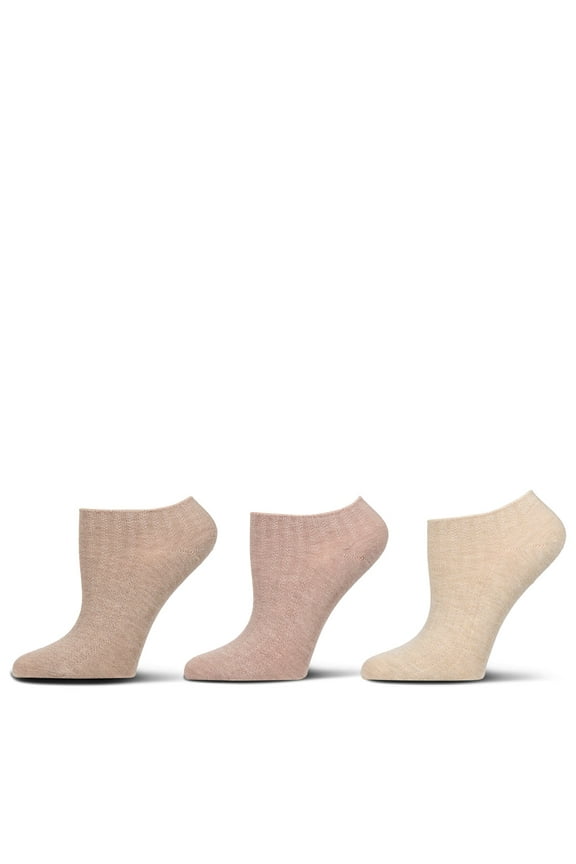 Women's 3 Pair Pack Chain Ribbed Bamboo Blend Lowcut Socks - Womens - Female, 9-11, Ivory Heather Multi