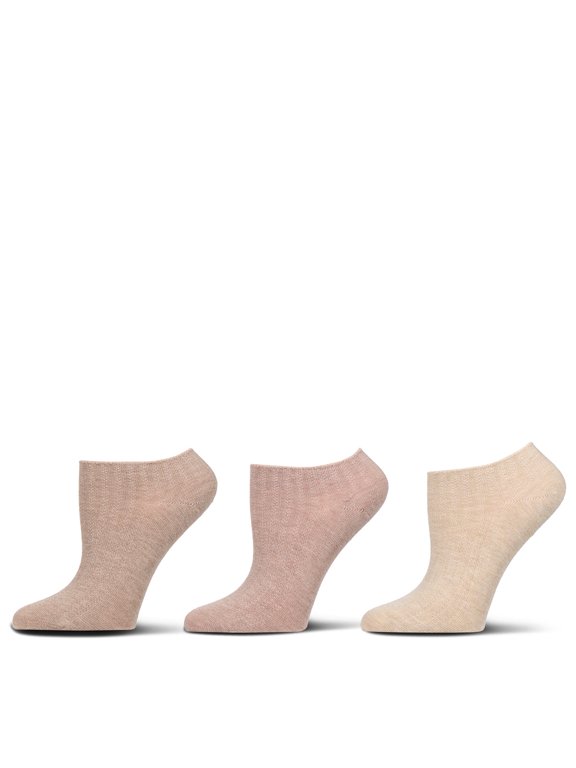 Women's 3 Pair Pack Chain Ribbed Bamboo Blend Lowcut Socks - Womens - Female, 9-11, Ivory Heather Multi