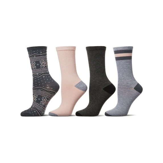 MeMoi Women's 4 Pair Pack Fairisle Buttersoft Crew Socks - Womens - Female, 9-11, Gray