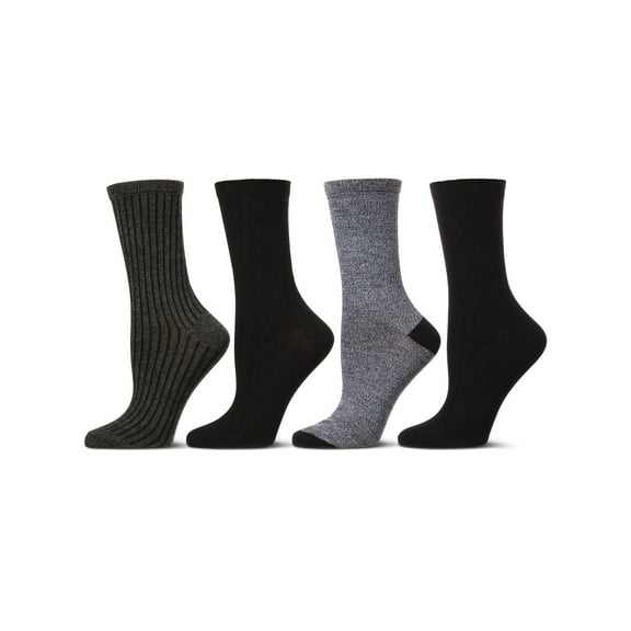 MeMoi Women's 4 Pair Pack Textured Buttersoft Crew Socks - Womens - Female, 9-11, Black
