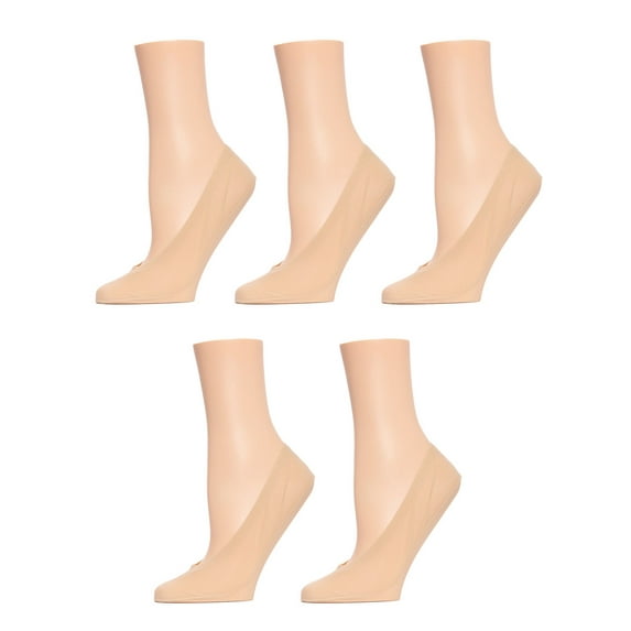 MeMoi Women's 5 Pair Pack Cotton Blend Fine Edge No Show Liner Socks - Womens - Female, One Size, Nude