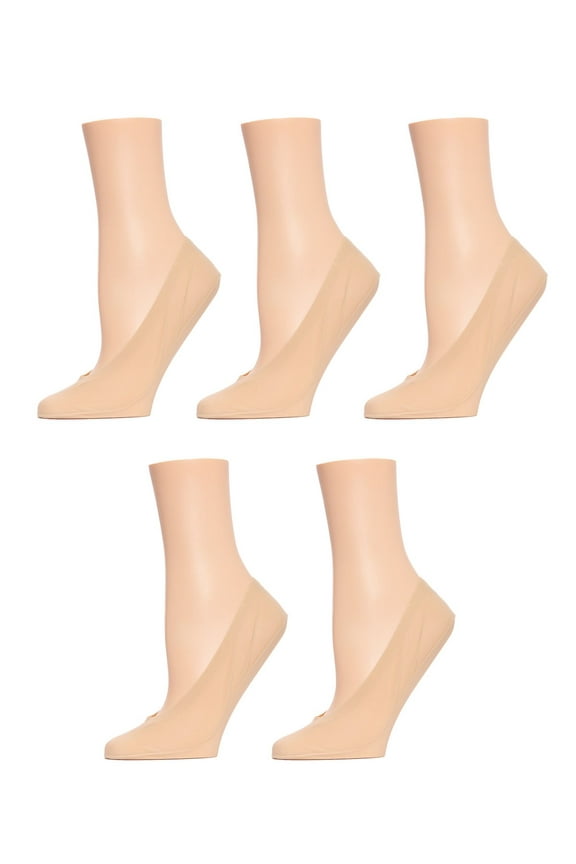 Women's 5 Pair Pack Cotton Blend Fine Edge No Show Liner Socks - Womens - Female (One Size, Black/Nude)