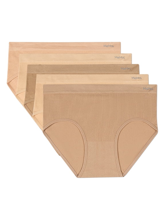 5 Pair Women's Seamless Pin-Rib Tag-Free Full-Coverage Brief Panties - Womens - Female, S, Asst-13 Brush Amberlight Warm Taupe Amberlight Tan