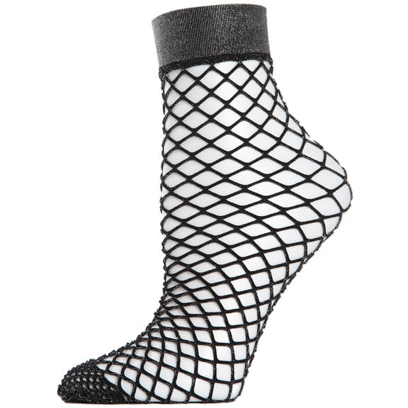 MeMoi Women's All Net Shimmery Glitter Fishnet Anklet Sock - Womens - Female, One Size, Charcoal