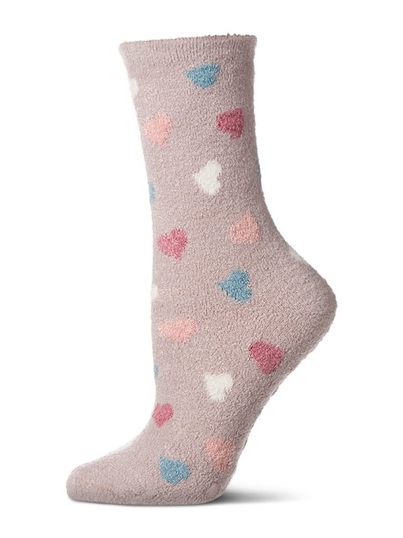Women's "All Over Hearts" Non-Skid Lavender Infused Crew-Length Cozy Spa Sock - Womens - Female, 9-11, Cement