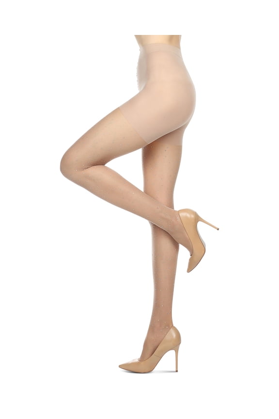 Women's All Over Rhinestone Nylon Sheer Tights - Womens - Female, L-XL, Nude